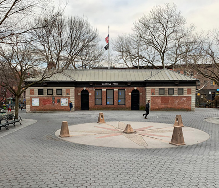 Carroll Park in Carroll Gardens, Brooklyn, NY 11231, featuring open green spaces, playgrounds, and recreational areas for families and visitors.
